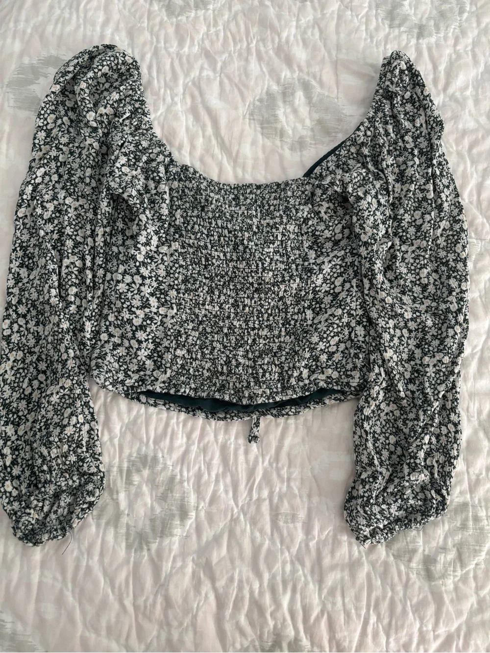 Abercrombie & Fitch Green and White Floral Square Neck Crop Top